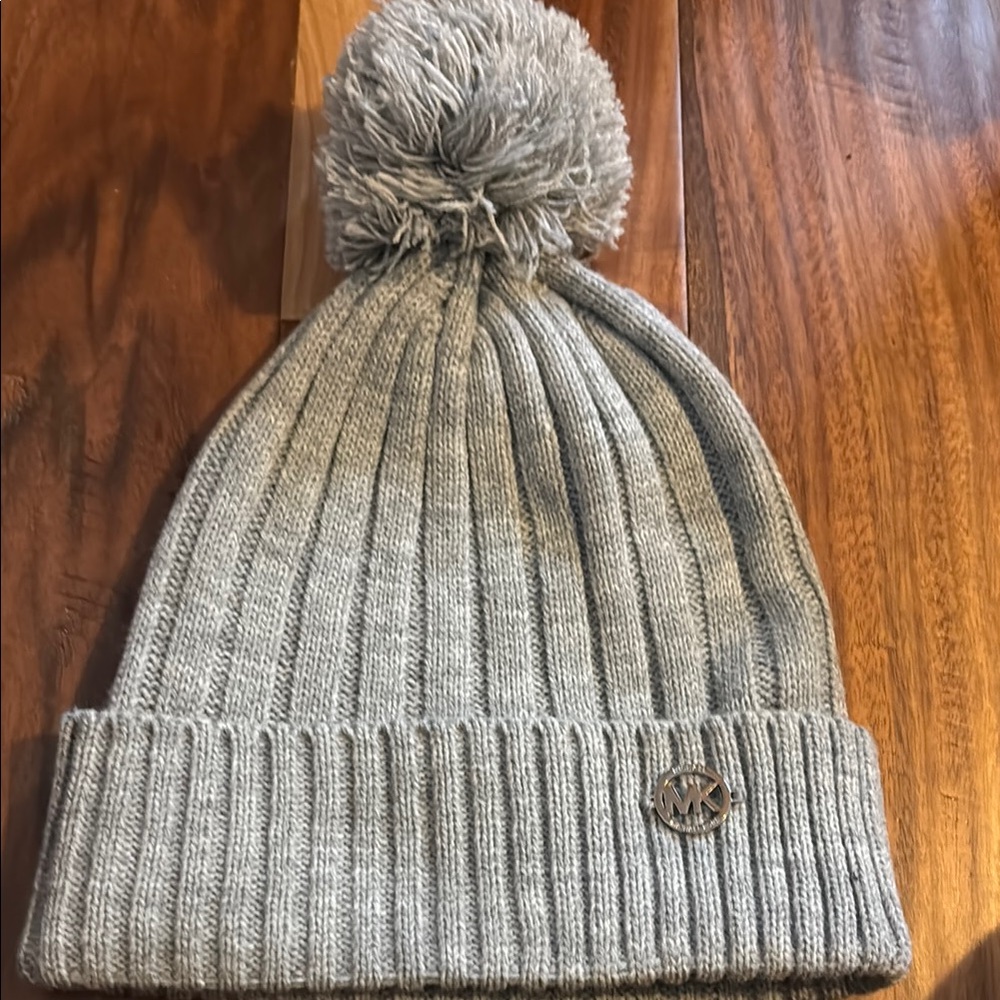 Michael Kors Light Gray Knit Beanie with Pom
